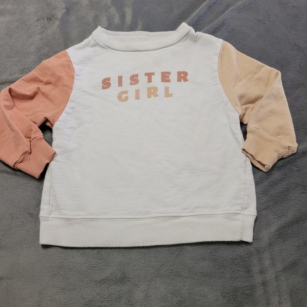 Roe + Cru Sweater Baby 18 Months Cream Sister‎ Girl Crew Neck Color Block Shirt